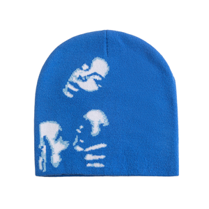Bonnet unisexe en jacquard à motif, bonnet tricoté chaud d'hiver, style streetwear, imprimé squelette, casquette hip-hop - Product Image 1