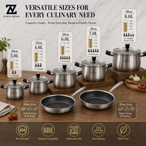 Juego de Utensilios de <span class=keywords><strong>Cocina</strong></span> Zhenneng de 12 Piezas de Acero Inoxidable 304, Cinco Ollas para Salsas, Dos Sartenes, Apto para Gas e Inducción, para <span class=keywords><strong>Cocina</strong></span> de Hotel - Product Image 1