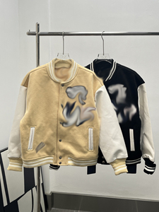 Designer samenwerking honkbal leren mouw wollen body borduurwerk patch streetwear hop casual jas - Product Image 2
