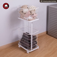 Keranjang Cuci Pakaian 2 Tingkat yang Dapat Dilepas dengan Roda, Organizer Penyimpanan Mobile untuk Kamar Mandi, Kamar Tidur, dan Ruang Cuci