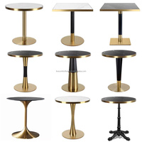 Tables et chaises de restaurant de luxe léger en ardoise, table en ardoise à bord doré en acier inoxydable pour café commercial