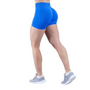 Shorts da Yoga Senza Cuciture a Vita Alta Traspiranti ad Asciugatura Rapida con Arricciatura sui Glutei per Palestra e Fitness con Chiusura <span class=keywords><strong>Elastica</strong></span> in Vita a Tinta Unita - Product Image 1