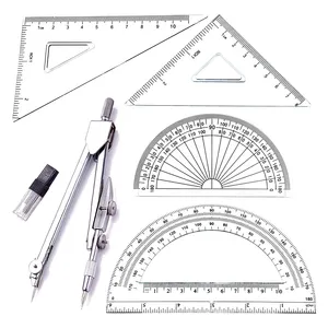 Kit Geometri Matematika Penggaris Persediaan Siswa dengan Kompas Gambar untuk Penggaris Busur Derajat Kompas Menggambar Teknik