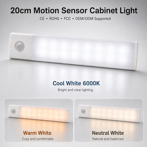 20CM Magnetic Closet Light, 3 Color Stepless Dimming Motion Activated Rechargeable LED Cabinet Lamp for Wardrobe <b>Kitchen</b> - Product Image 1