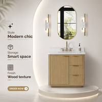 Meuble-lavabo de salle de bain personnalisé de 36 pouces avec effet ondulé et lavabo simple