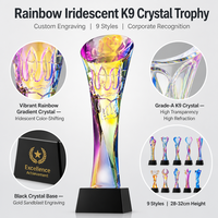 Série de trophées en cristal colorés personnalisés, base noire gravée à dégradé irisé, prix de reconnaissance annuel en gros