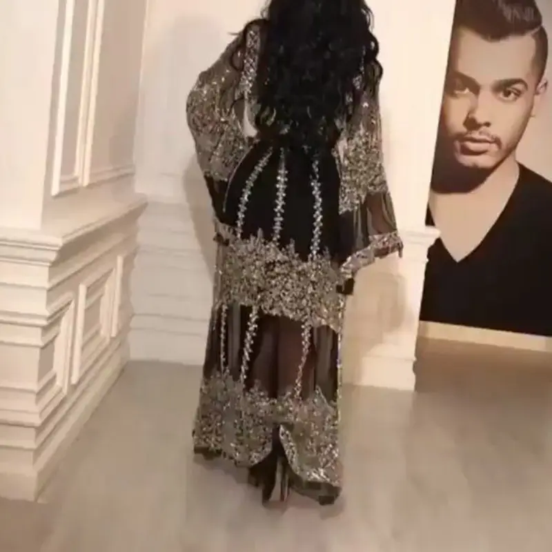 2021 Großhandel Afrika Lässige muslimische Abschluss ball Sexy Schal Zweiteiliges Kleid Abend Frauen Pailletten Mesh Schal Party Club Abaya Dubai