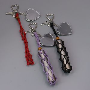 <span class=keywords><strong>Porte</strong></span>-rouge à lèvres macramé bohème, <span class=keywords><strong>porte</strong></span>-clés, pendentif miroir pliant en forme de cœur, étui à baume à lèvres en filet tressé, sac cosmétique portable, breloque cadeau - Product Image 1