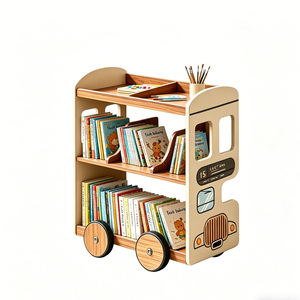 Muebles Infantiles Personalizados, Librería de Madera <span class=keywords><strong>con</strong></span> <span class=keywords><strong>Ruedas</strong></span>, Librería <span class=keywords><strong>Infantil</strong></span> <span class=keywords><strong>con</strong></span> Forma de Coche Móvil - Product Image 1