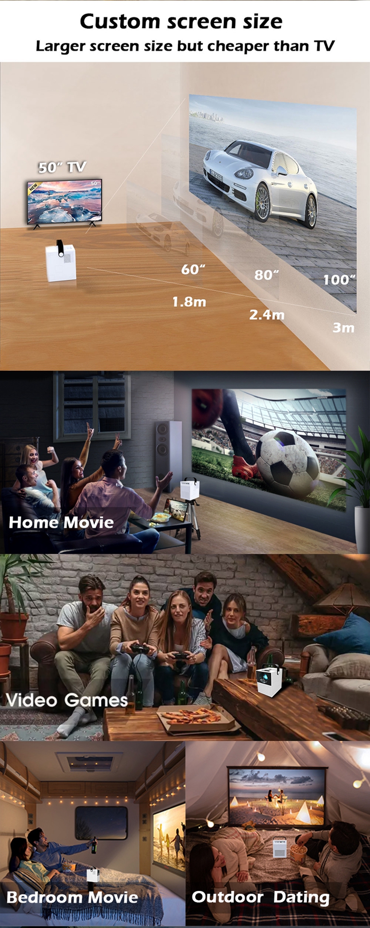 1080P Touch Projector 3D Early Education Phone Projector Portable Home Theater Smart Touch Projector