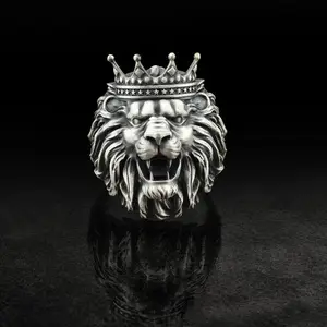 पुरुषों अफ्रीकी गहने शेर राजा पुरुषों की अंगूठी ऑक्सीकरण शेर अंगूठी