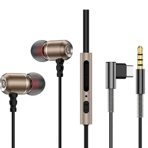 Headphone berkabel logam Tipe C 3.5mm kualitas tinggi Earphone In-Ear earbud musik Earphone Headphone dengan kabel