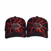Casquette de baseball unisexe ajustée à 5 panneaux en polyester/coton avec impression en relief, broderie à la main, dos incurvé et fermeture à boucle simple