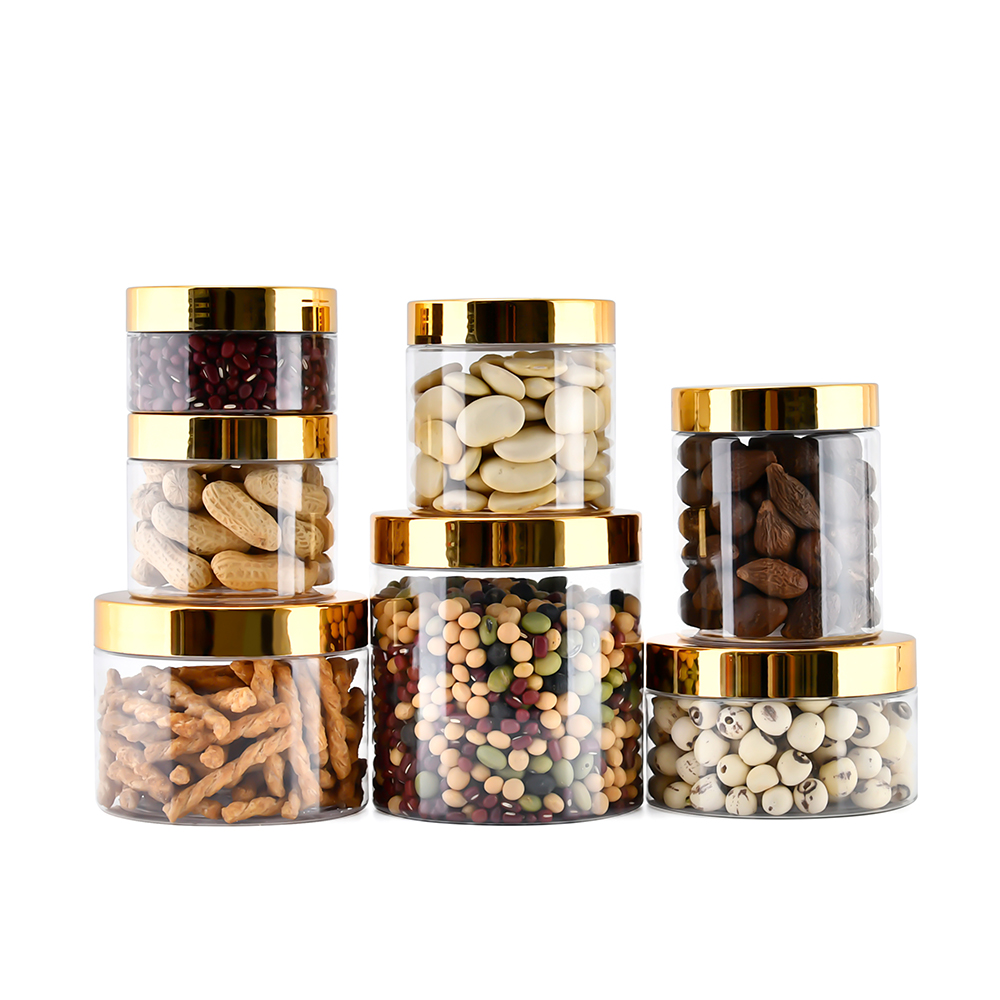 2 oz 4 oz 8 oz 12 oz 16 oz Food Grade PET Plastic Jars Clear Cosmetic Packaging Plastic Jar With Golden Lid