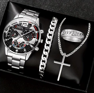 <strong>GENEVA</strong> Fashion 4PCS Men Quartz <strong>Watch</strong> With Ring Necklace and Bracelet <strong>Set</strong> - Product Image 4