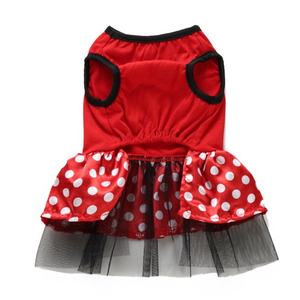 赤いトナカイ柄のかわいいドットメッシュドッグスカートドレスハーネス春夏北欧クリスマス冬ポリエステルストライプアニマルコーティング - Product Image 2