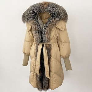 Mode hivernale, veste <span class=keywords><strong>longue</strong></span> en duvet de canard blanc à capuche et ceinture détachable pour femmes - Product Image 1