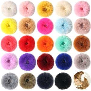 Nuevas mujeres de tela suave elástica banda para el cabello cordón Scrunchies accesorios lazos para el cabello Piel de invierno felpa Scrunchies para mujeres - Product Image 2