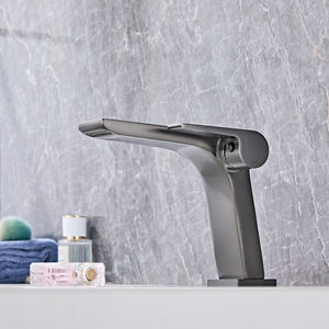 Grifo de baño gris con pistola de latón moderno, interruptor de botón de piano, grifo de lavabo frío y caliente montado en un solo orificio - Product Image 4