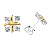 Bijoux fins en gros, boucles d'oreilles huggie en argent sterling 925 bicolore, croisées, avec moissanite VVS1 couleur D pour femmes
