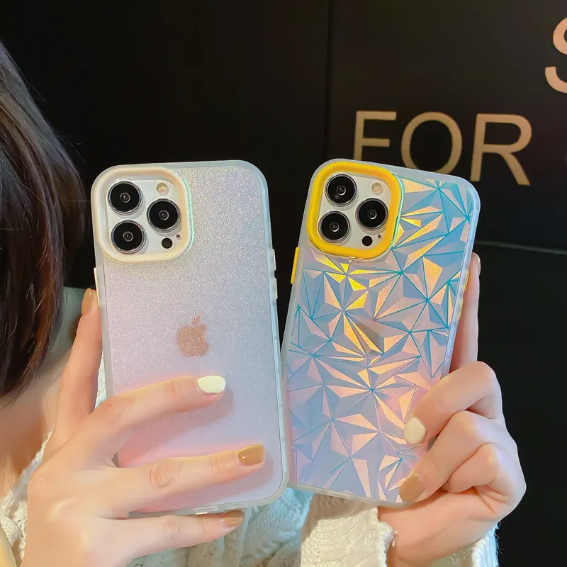 Casing Ponsel Laser Pelangi, Pelindung Belakang HP Bumper PC Mewah untuk iPhone 13 Pro Max