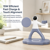 Support de charge sans fil magnétique 15W QC3.0/PD pour téléphone portable, montre et écouteurs, design Spaceman, chargeur de bureau