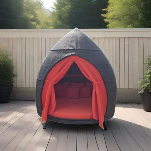 Chaise longue en rotin pour l'extérieur Lit d'extérieur à baldaquin imperméable pour la <span class=keywords><strong>piscine</strong></span> Cabine patio avec rideau Lit rond de grande taille - Product Image 3