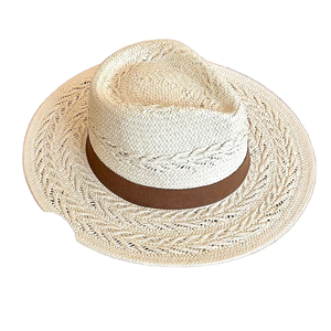 Women's Summer Flat Top Sun Beach <strong>Hat</strong> Hand Woven Natural <strong>Straw</strong> with Wide Brim for Optimal Sun Protection - Product Image 1
