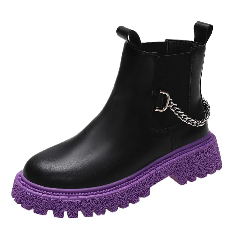 Classic Western Women's Chelsea Boots Fashionable Chain Decoration Casual Chelsea Boots With Colorful Rubber Outsole