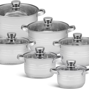 Batterie de cuisine moderne minimaliste en acier inoxydable 304, avec poêle à fond simple et couvercle en verre écologique, pour cuisinière à gaz, cuisine domestique et extérieur - Product Image 1