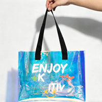 Sac à main holographique irisé transparent en PVC épais de haute qualité avec poignée noire