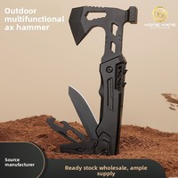 Outil de lutte contre les incendies pliable multifonction en acier à haute teneur en carbone KA-107 pour l'extérieur, avec hache, marteau, couteau, clé