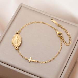 Pulseras con colgante de Cruz de La Virgen Marí<span class=keywords><strong>a</strong></span>, pulseras de cadena de cuentas de acero inoxidable para mujer, amuleto religioso, regalos de joyerí<span class=keywords><strong>a</strong></span> - Product Image 4