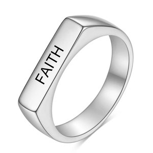 Bague en acier inoxydable gravée au laser Faith, 4 mm, bijoux géométriques minimalistes pour femmes, cadeau - Product Image 5