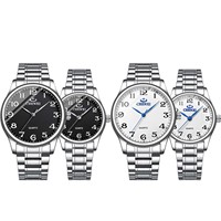 Jam tangan Pasangan kekasih baja tahan karat pria dan wanita, perhiasan kepribadian Set hadiah Valentine angka Arab Dial