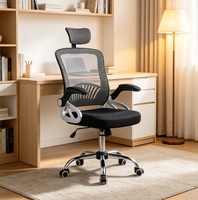 Chaise de bureau ergonomique pivotante en maille, avec appui-tête réglable, accoudoirs rabattables et hauteur réglable, idéale pour la maison et le bureau