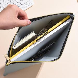 Porte-documents en cuir PU A4 avec fermeture éclair - Sac à documents imperméable pour le bureau et l'école, rangement de fournitures scolaires, pochette en cuir multi-usages avec fermeture éclair - Product Image 4