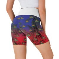 Shorts taille haute élastiques pour femmes, motif géométrique palmier symbole d'Haïti, pour activités de plein air, randonnée, camping, fitness, entraînement et cyclisme