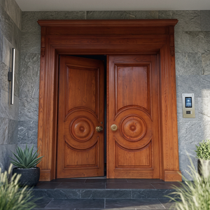 Meubles de maison, porte d'entrée double à ouverture frontale en bois massif sculpté sur mesure, pour maisons modernes et traditionnelles - Product Image 2
