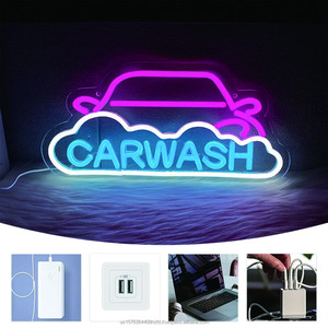 Hanging <b>LED</b> neon sign Russian car wash shop sign indicator indoor outdoor ambient light Russian luminous <b>letters</b> 5V - Product Image 2