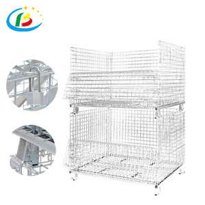 Nhỏ bền có thể gập lại mạ kẽm nhẹ dây thép lưới container trực tiếp Stackable & xe nâng hàng hóa an toàn thiết bị lưu trữ - Product Image 4