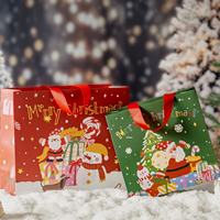 Tas Kado Kertas Natal Kertas Kraft Daur Ulang Kemasan Hadiah Liburan Natal OEM Logo Kustom & Pencetakan Warna Penuh
