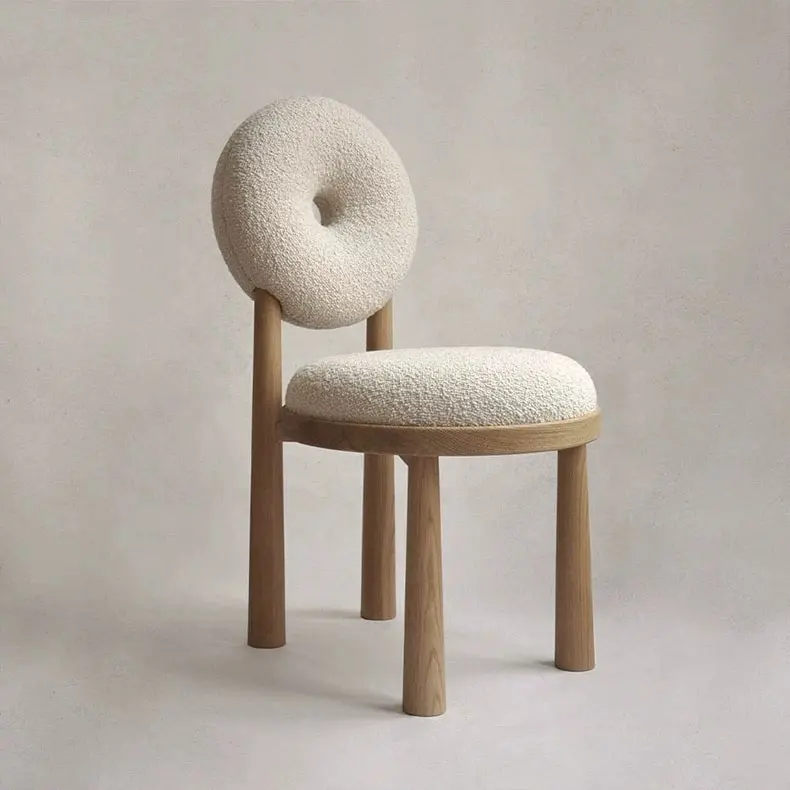 Nordic modern home solid wood dining chair Dressing stool dining chair simple donut lamb velvet leisure chair