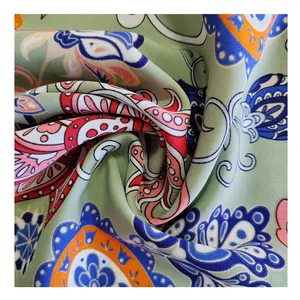 Tela elástica de poliéster personalizada con precio al por mayor, tela de seda personalizada con estampado tropical suave
