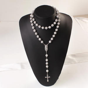 Collier unisexe en perles d'argile polymère avec strass et boule disco, chapelet religieux catholique Notre-Dame <span class=keywords><strong>de</strong></span> Guadalupe - Product Image 2
