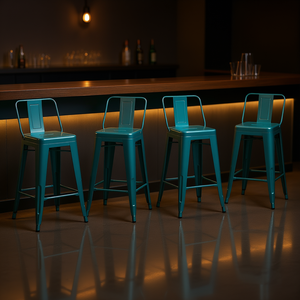 Db Rayne Ensemble de 4 tabourets de bar en métal bleu sarcelle de 24 pouces, style contemporain, meubles de bar durables pour la maison - Product Image 2