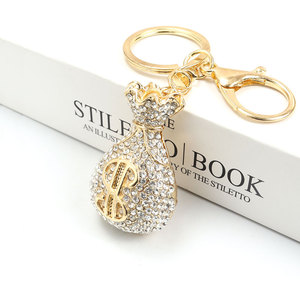 Creative Rhinestones Inlaid Dollar Sign Money Keychain Trendy Jewelry Lucky Keyring Bag Car Keys Decoration Accessories