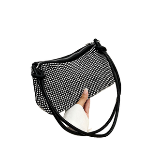 Compact en forme de carré exquis luxueux chaîne sacs à bandoulière diamant décorations fermeture éclair polyester sacs à main portables-5007 - Product Image 4