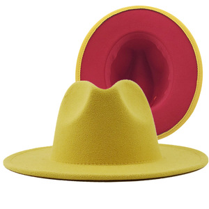 Fedora-sombreros de <span class=keywords><strong>lana</strong></span> de ala ancha para <span class=keywords><strong>hombre</strong></span> y mujer, sombreros Fedora de dos tonos - Product Image 6