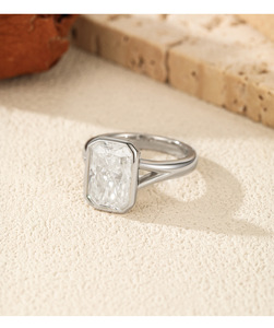 <b>Rectangular</b> <b>Cushion</b> Stone Bezel Set S925 Sterling Silver Ring Elegant Jewelry Gift For Women Proposal Daily Wear - Product Image 3